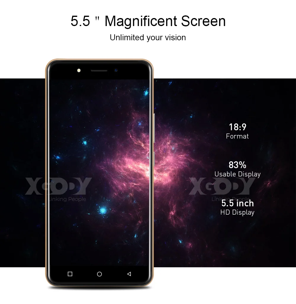 XGODY 4G смартфон с двумя sim-картами 5," 18:9 Android 9,0 2 Гб ОЗУ 16 Гб ПЗУ MTK6737 четырехъядерный процессор 5 Мп камера 2800 мАч WiFi мобильный телефон