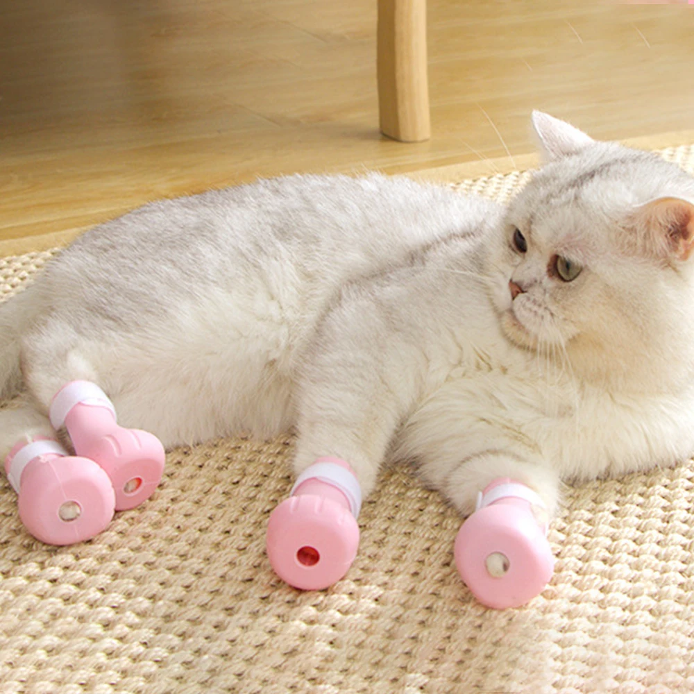

4Pcs Adjustable Pet Cat Paw Protector Boots For Bath Washing Soft Silicone Anti-Scratch Cat Shoes Cat Paw Cover Foot Cover