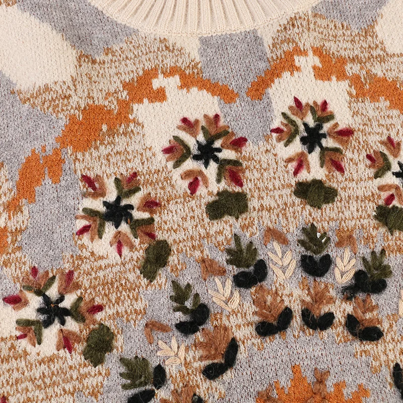 Boho Inspired Embroidered Sweater women Beige crew neck long sleeve pullover autumn winter warm jumper 2019 fashion new tops | Женская