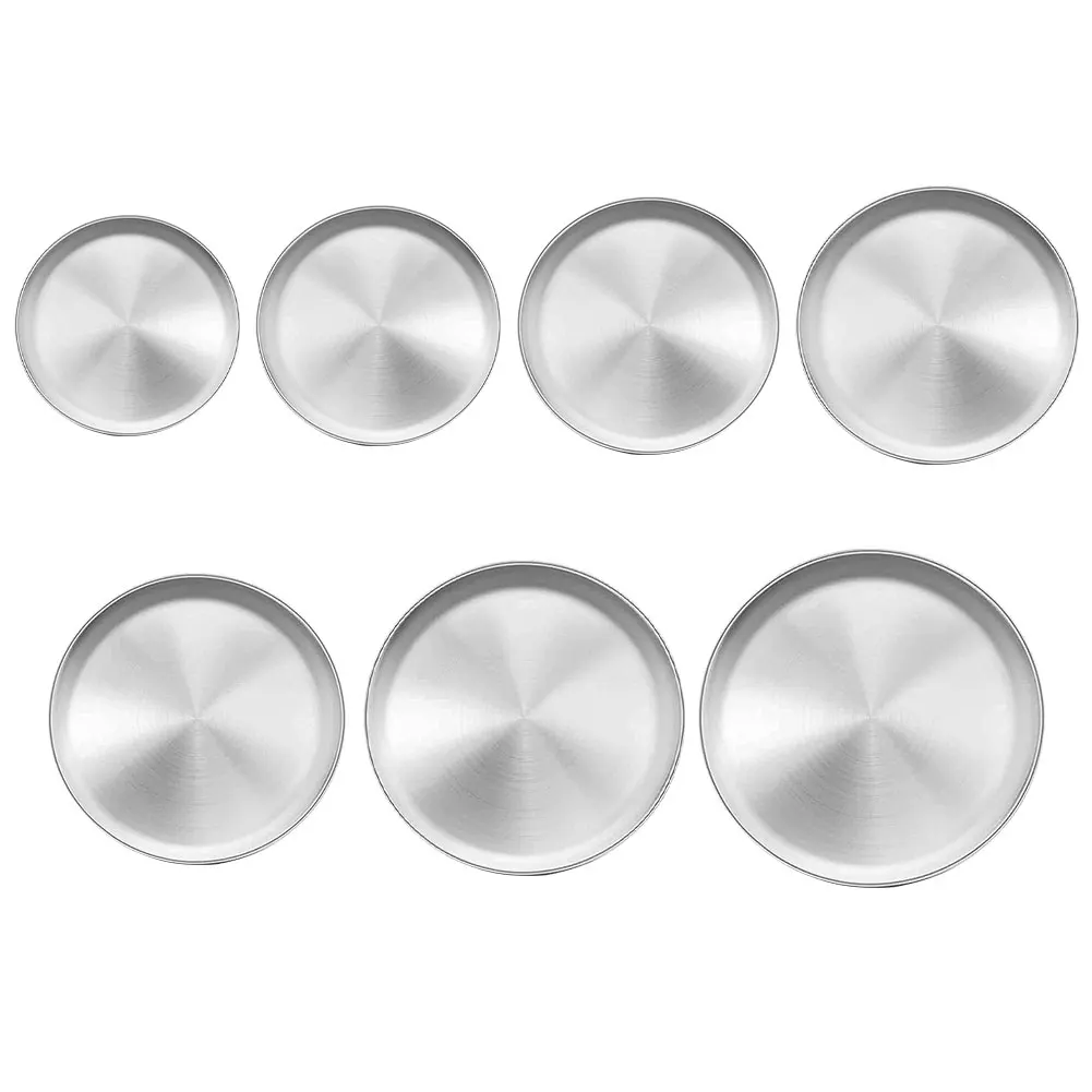 

Dinner Plates Multipurpose Silver Stainless Plate Serving Dishes Round Plate Cake Tray Western Steak Round Tray Kitchen Plates