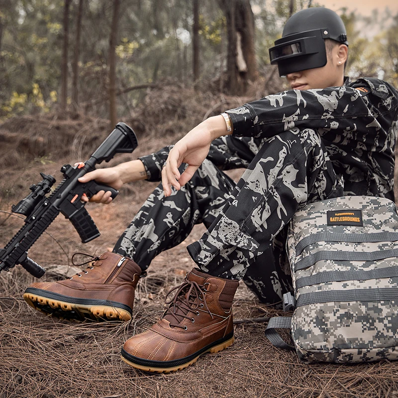 Кожаные зимние мужские ботинки Водонепроницаемые плюшевые теплые на меху