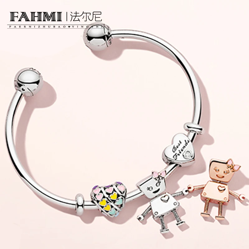 

2020 100% Sterling Silver Brand New 1:1 Friend Bracelet Set Sun Robot Bracelet Set