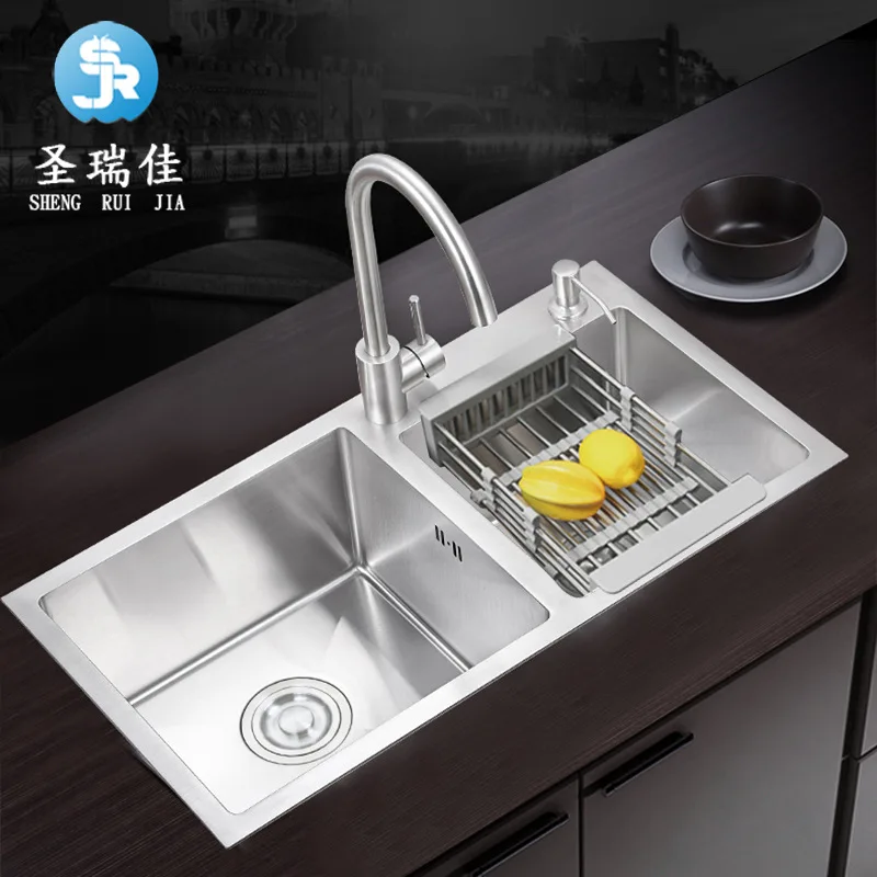 

Кухонная настольная раковина Shengruijia из нержавеющей стали 304, ручная работа, одинарная и двойная раковина