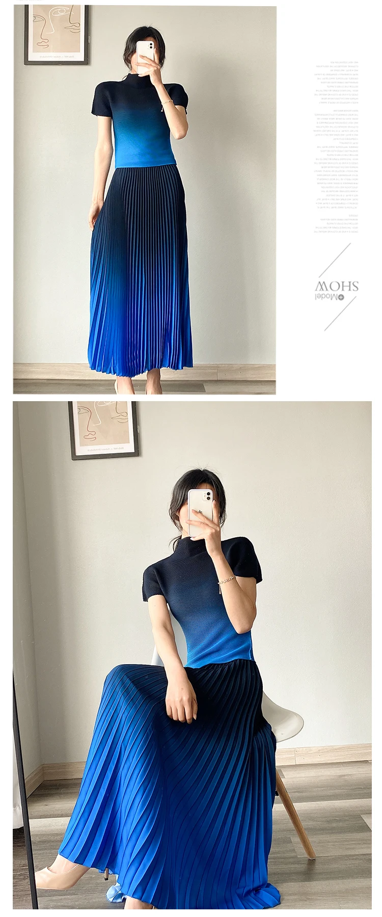 Лидер продаж модная тонкая водолазка Miyake со складками и коротким рукавом +