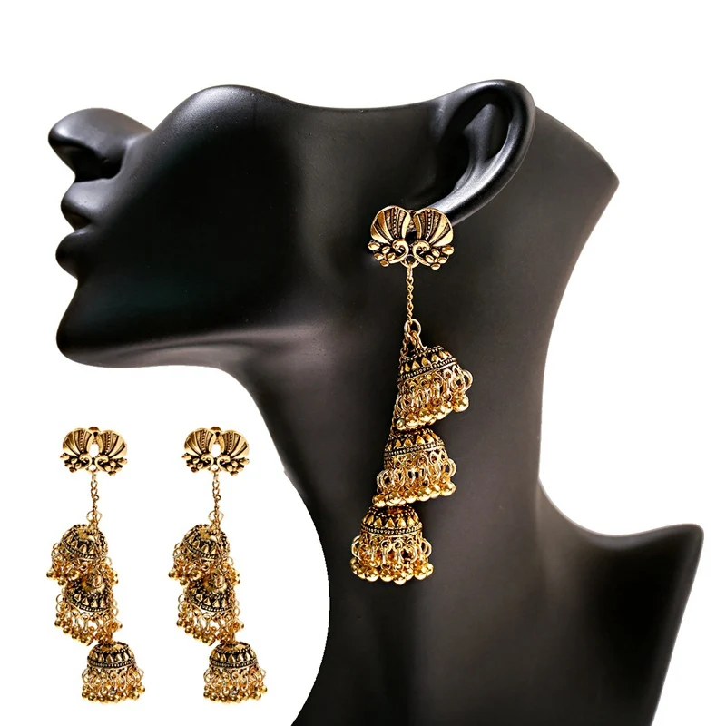 Винтаж Индийский Болливуд кундан Павлин Jhumka Jhumki Висячие серьги для женщин