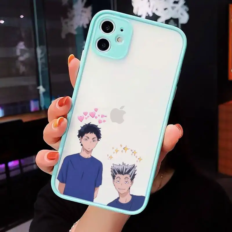 

Haikyuu Phone Case For iPhone 12 11 Mini Pro XR XS Max 7 8 Plus X Matte transparent blue Cover