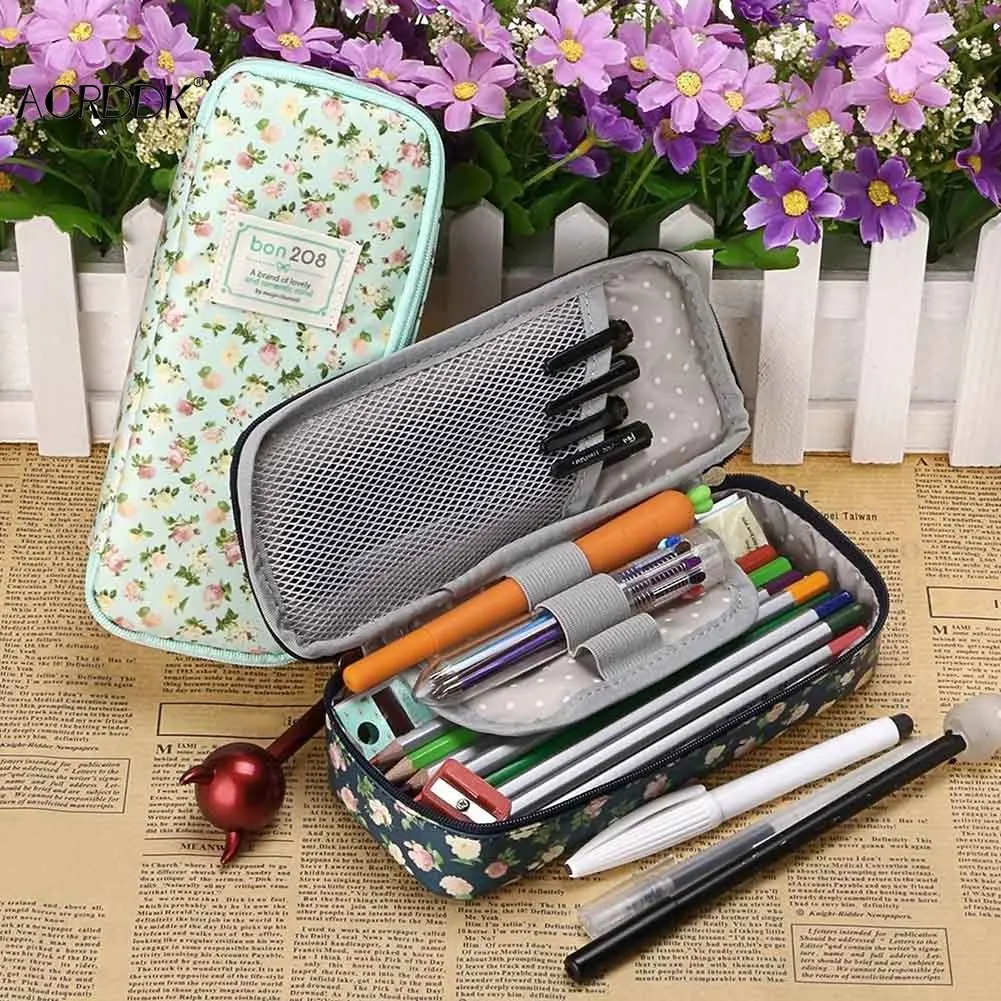 

Cute Pencil Case Large Capacity Floral Pencil Stationery Organizer Multifunction Cosmetics Bag FL
