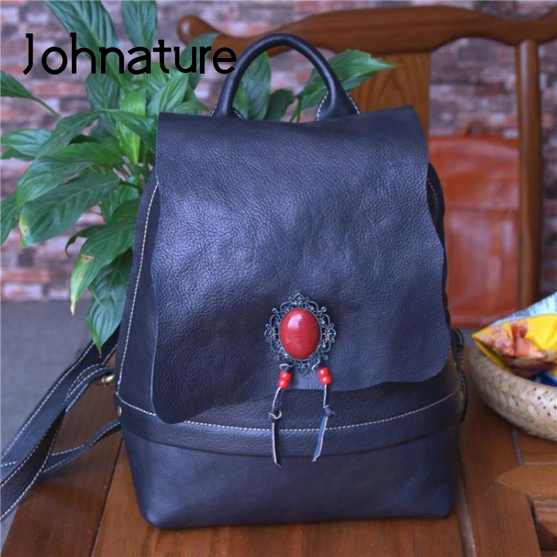 Женский вместительный рюкзак Johnature винтажный из воловьей кожи сумка для