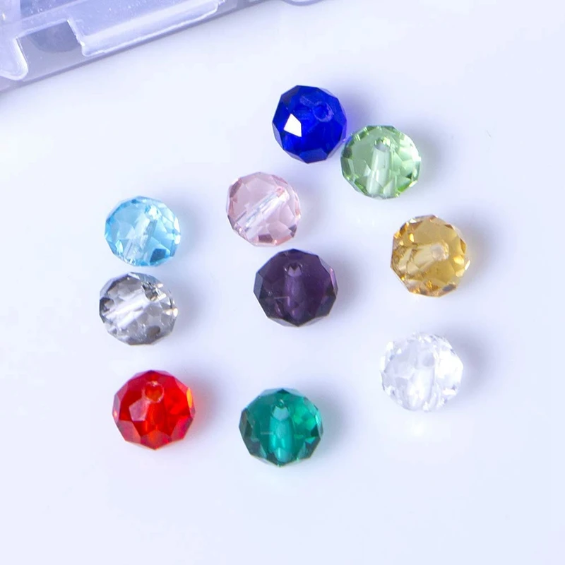

300 Pcs Glass Beads, 8Mm 10 Color Faceted Beads & 400Pcs Romantic Jewelry Crystal Glass Beads 6Mm