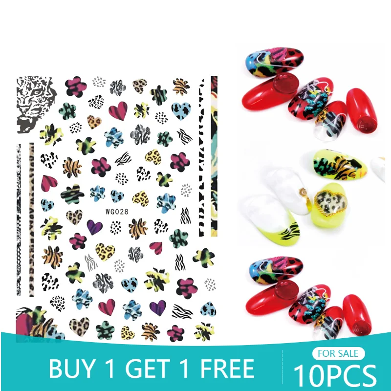 

10PCS Bear Muppet Nail Art Sticker Heart Star Leopard Print Nail Art Decoration Applique Repair Accessories Cartoon