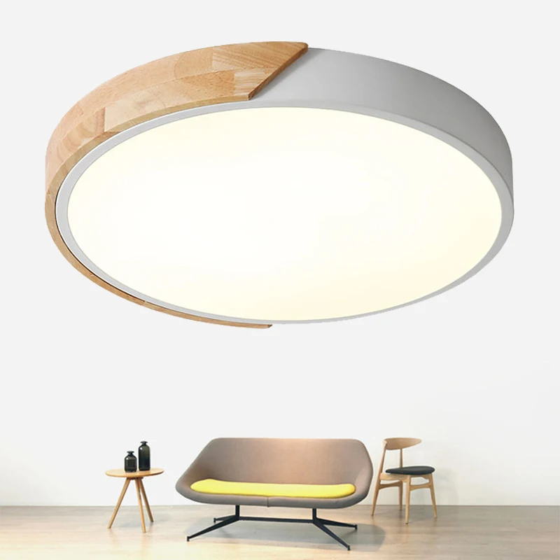 

Nordic Oak Wood Adjustable Led Ceiling Lamp Round Bedroom Lamps