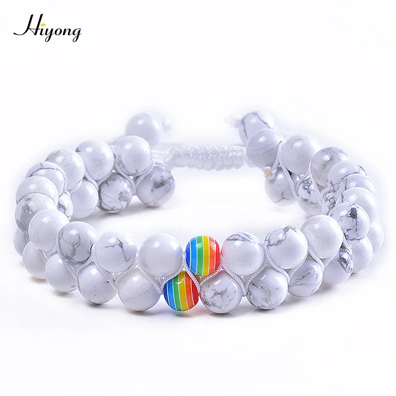 HIYONG модный браслет из натурального камня с бусинами двухслойный белый говлита LGBT