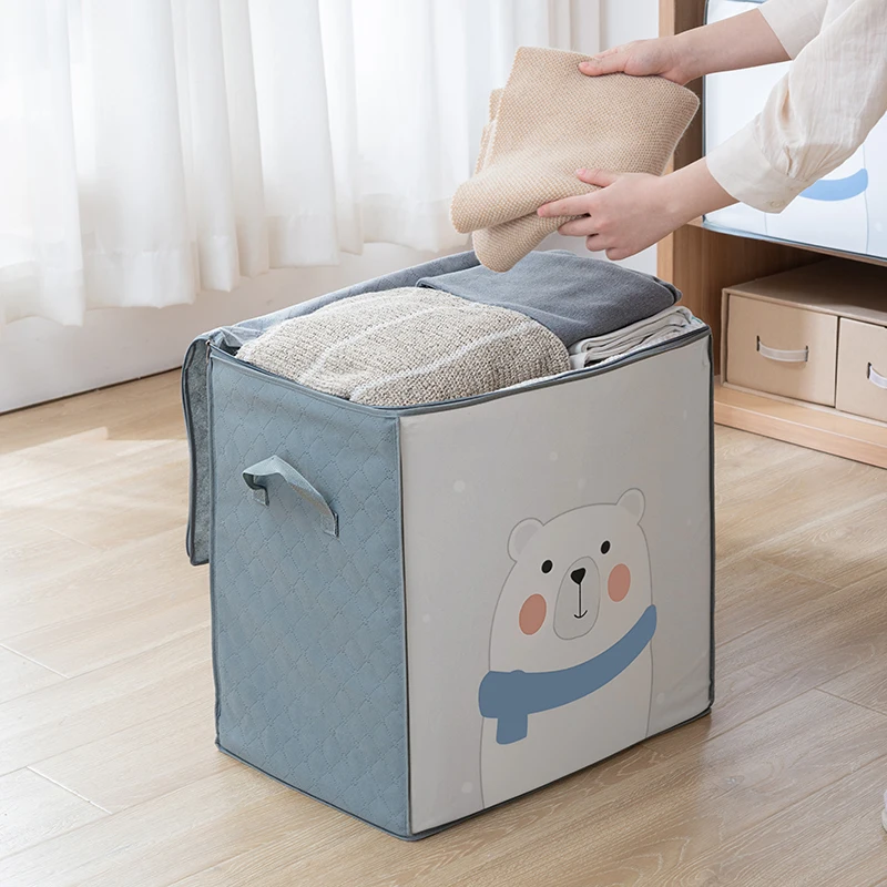 

Clothes Organizer Storage Bag Closet Cartoon Portable Box Folding Pillow Quilt Blanket Wardrobe Move Home Accessories
