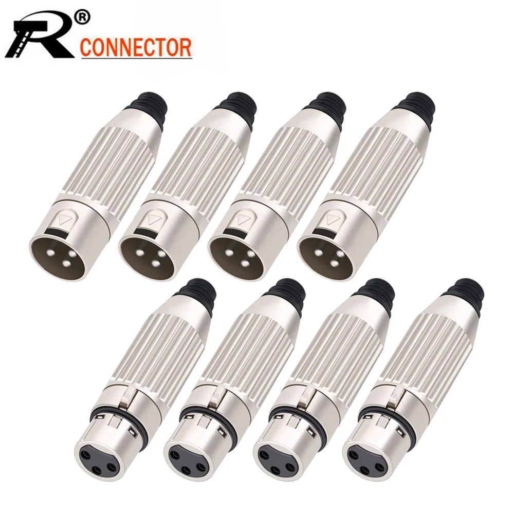 

10pcs Silver Cable Soldering Straight Adapter XLR 3 Pin Male & Female Plug XLR Audio Microphone Connector Adapter