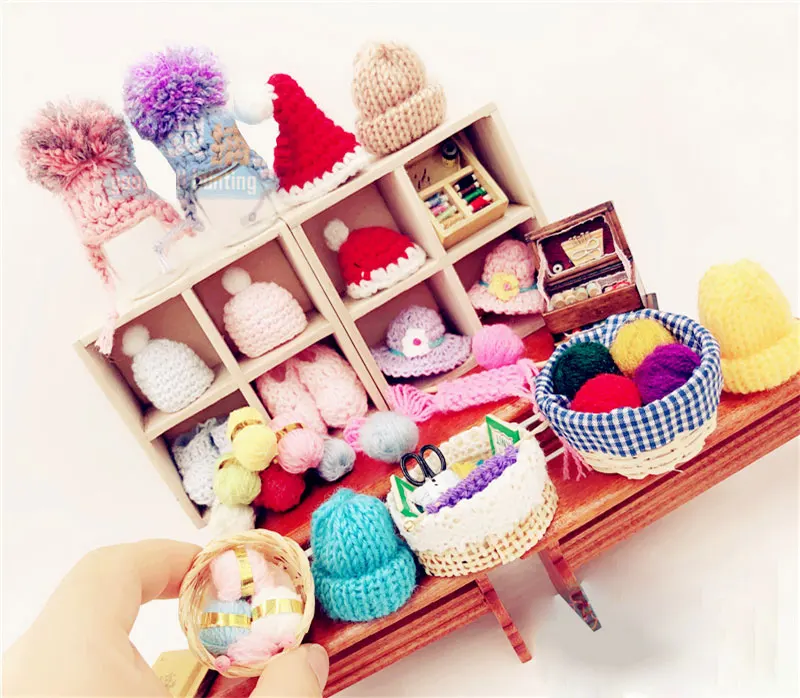 1/12 масштаб Kawaii Мини вязаная шерстяная шапка обувь Diorama кукольный домик