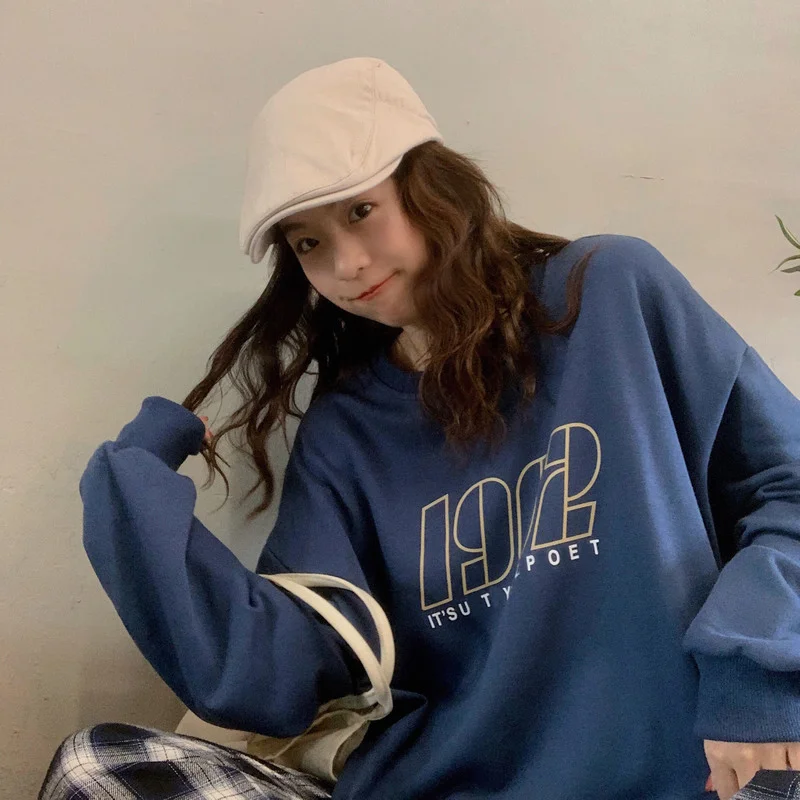 

Hoodies Women Letter Printing Boyfriend Unisex Ulzzang Oversize Streetwear College Cool Popular Spring New Loose Couple Ins Chic