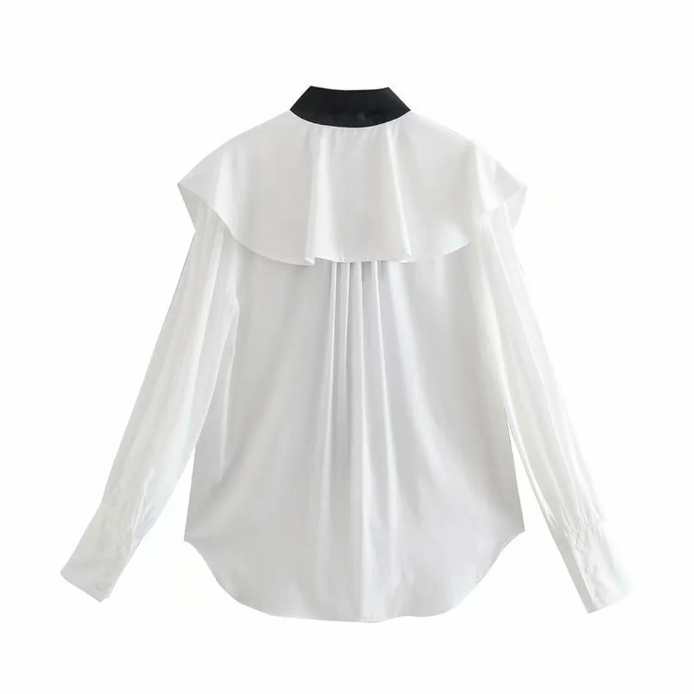 

Japan Style Blouse Spring Autumn Korean Fashion Temperament Loose Casual Contrast Irregular Bow Tie Long Sleeve 2021