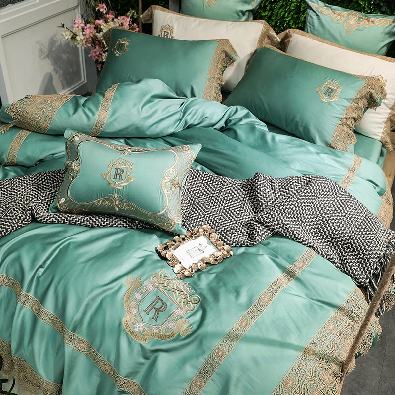 Кремовый Золотой кружевной Роскошный Королевский Комплект постельного белья из