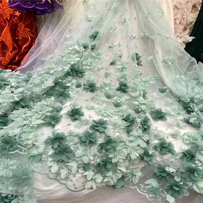Новый стиль французская сетчатая кружевная ткань 3D Цветочный африканский тюль