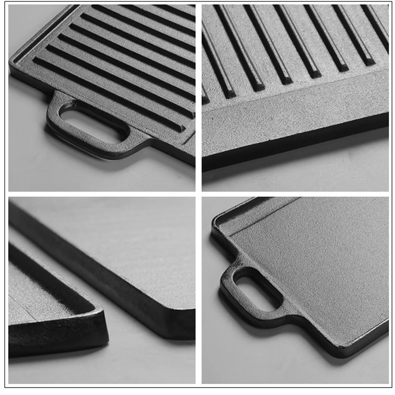 Чугунный непокрытый прямоугольный двусторонний лоток для барбекю в полоску