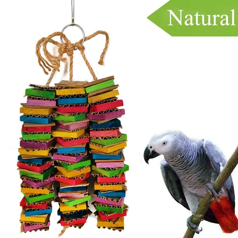 Parrot Toys for Large Birds Cardboard Big Bird Toys African Grey Parrot Toys Natural Wooden Bird Cage Chewing Toy with Clip