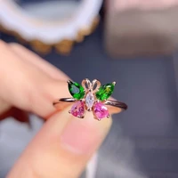 meibapj natural tourmalinetanzanite fashion colorful stone butterfly ring for women real 925 sterling silver charm fine jewelry