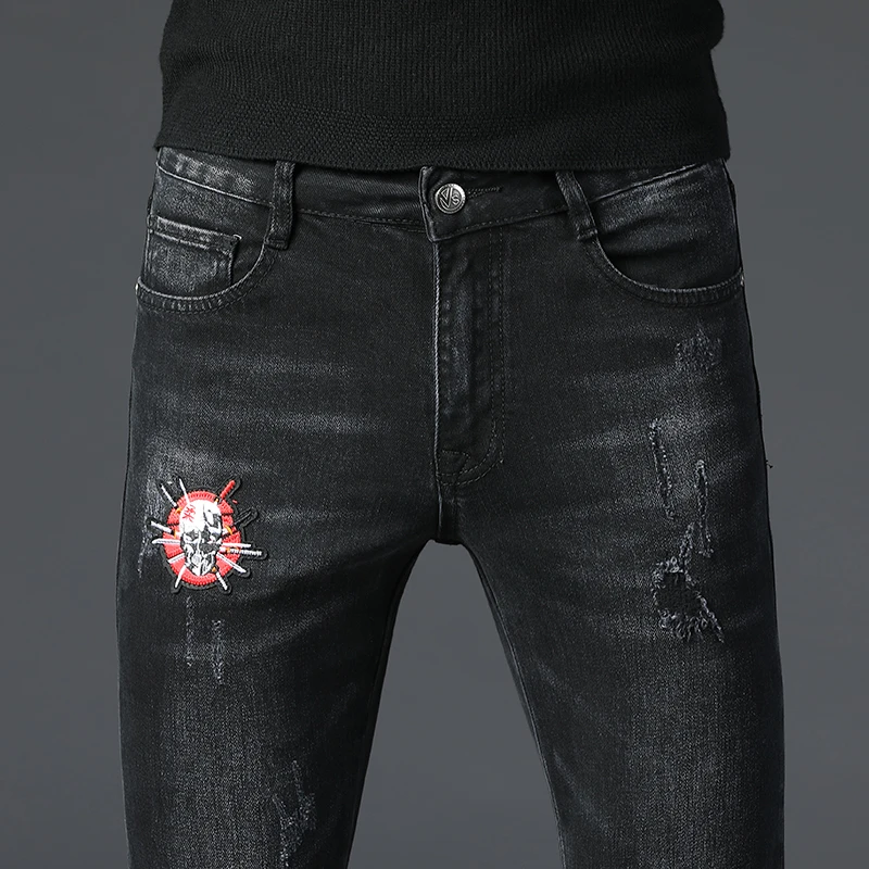 Джинсы мужские хип хоп для похудения повседневные деловые модные черные брюки с