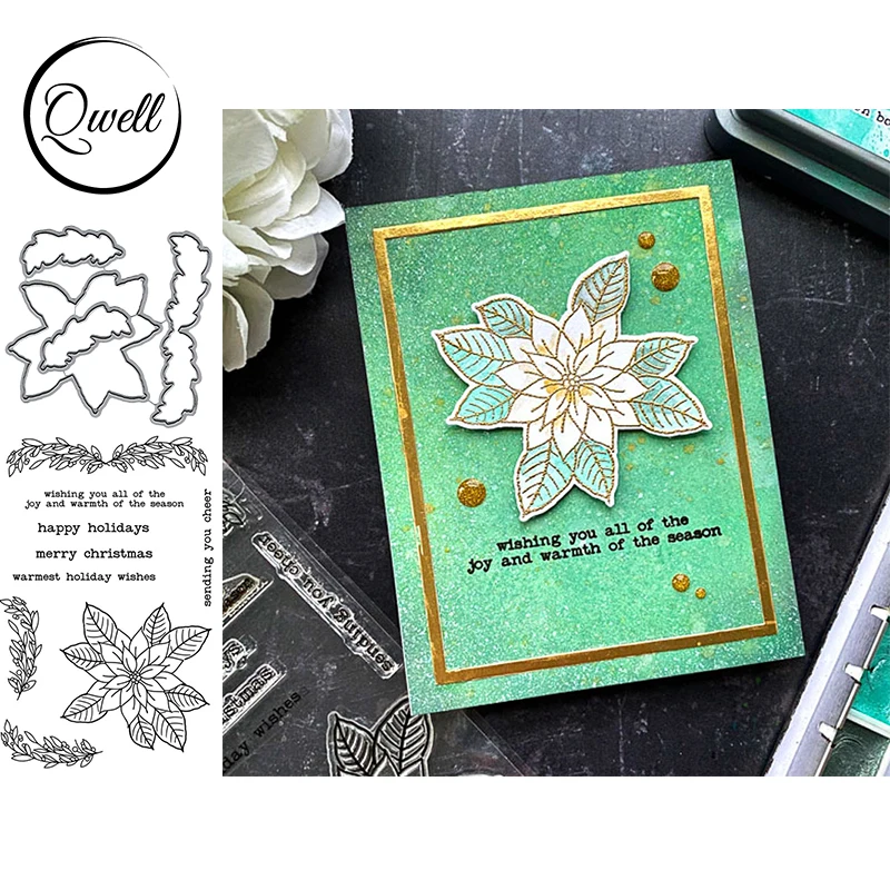 

QWELL Cutting Dies With 4*6 inch Stamps Stencil Blossom Embellishment Cheerful Words DIY Scrapbooking Making Template 2020 New