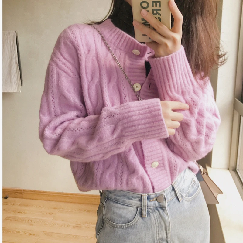 

HWLZLTZHT Buttons Knitted Sweater Korea Cardigan Women Autumn Coat Female Fashion Plus Size Knitwear Loose Jacket