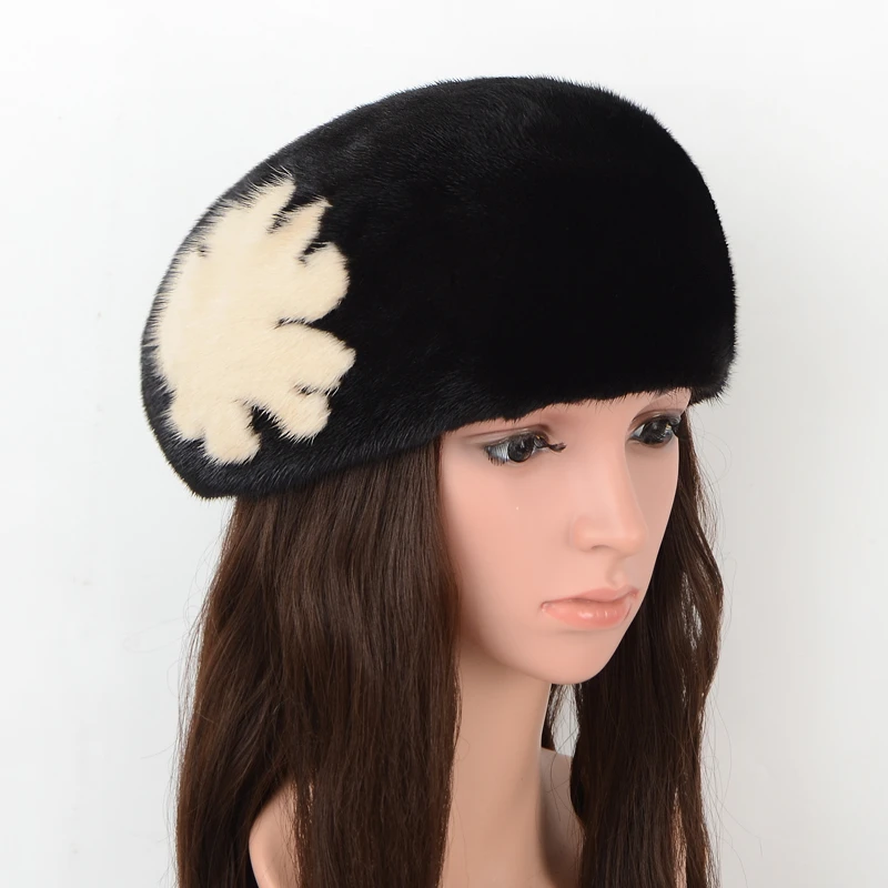 

Real Fur Beret Mink Women Hats Winter Fur Hats Brand Female Fashion Berets Warm Caps For Women Berets New 2020 Flower Hats