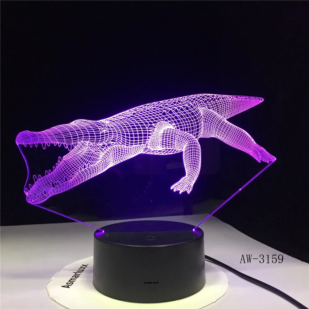 Крокодиловый 3D светильник ночной креативный сенсорный контроль красочная