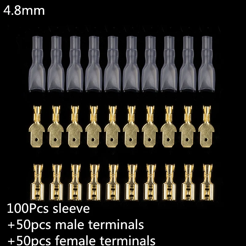 200pcs 4.8mm 200 шт. 2,8/4,8/6,3 мм соединители проводов обжимных разъёмов, коннекторов для обжимные клещи женский/мужской стержни лопаты с прозрачная изоляционная одежда с длинным рукавом - Цвет: 200pcs 4.8mm