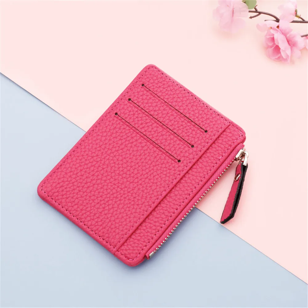 1pc Small Wallet Credit Multi-Card Holders Package Fashion Pu Function Zipper Ultra-Thin Organizer Case Student Women Coin Purse