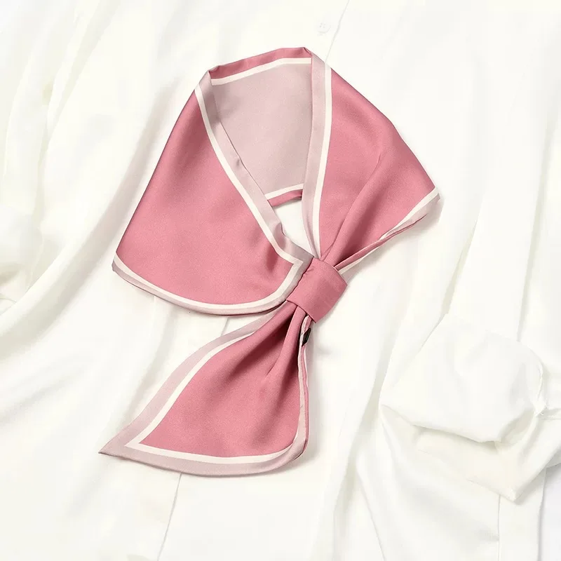 

Summer Scarf Women Printed Bag Decoration Neck Ties Small Narrow Satin Silk Ribbon Neckerchief Business Head Scarves 14*76cm
