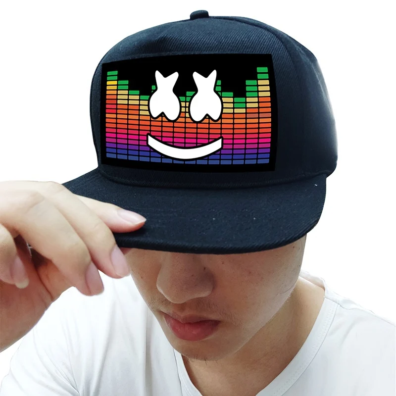 Светящаяся звуковая активированная бейсбольная кепка DJ светодиодный мигающий головной убор со съемным экраном вечерние шляпы для мужчин женщин подарки на Хэллоуин