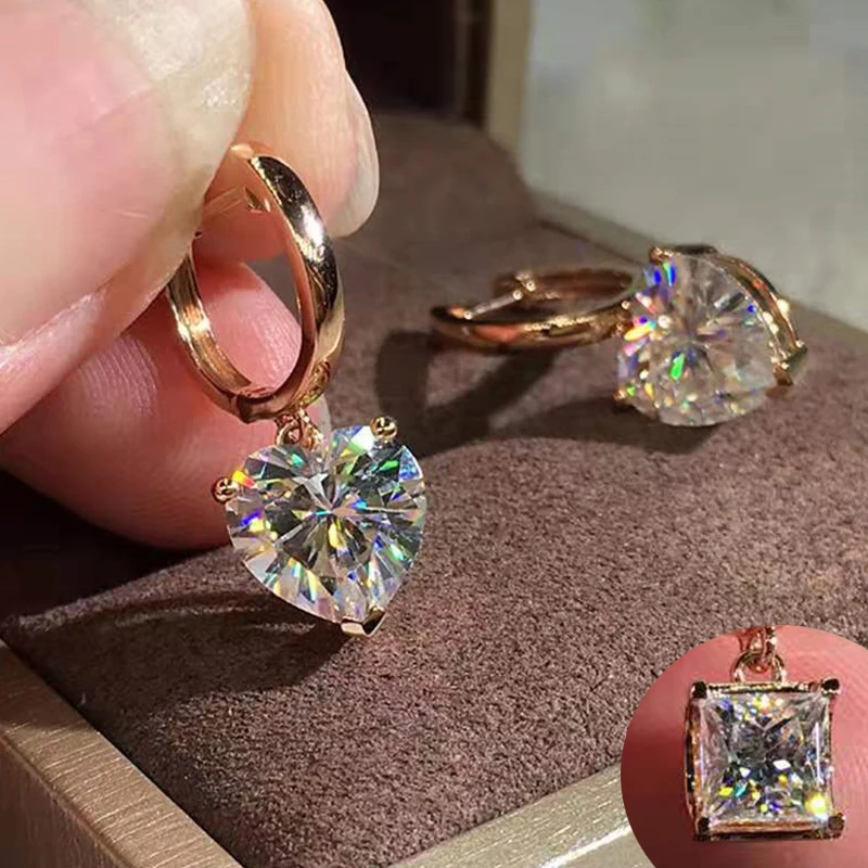 

2021 New Trendy Vintage Heart/Square White Zircon Drop Earrings For Women Rose Gold Dangle Female Jewelry Wedding Party Gifts