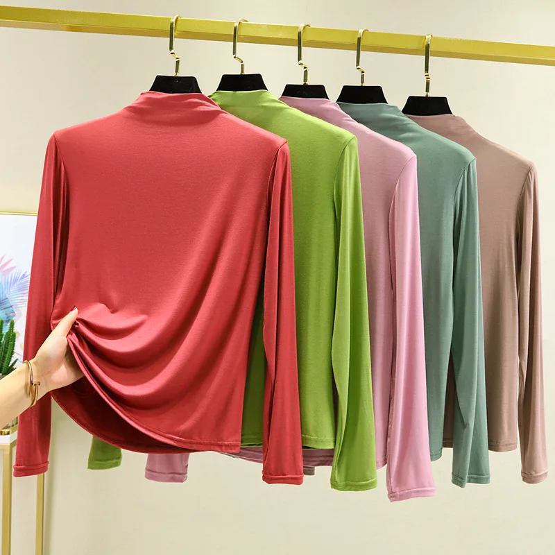 

Fdfklak Half Turtleneck Modal Sleepwear Sleep Tops New Spring Bottoming Shirt Long Sleeve T-shirt For Women One Piece Pajamas