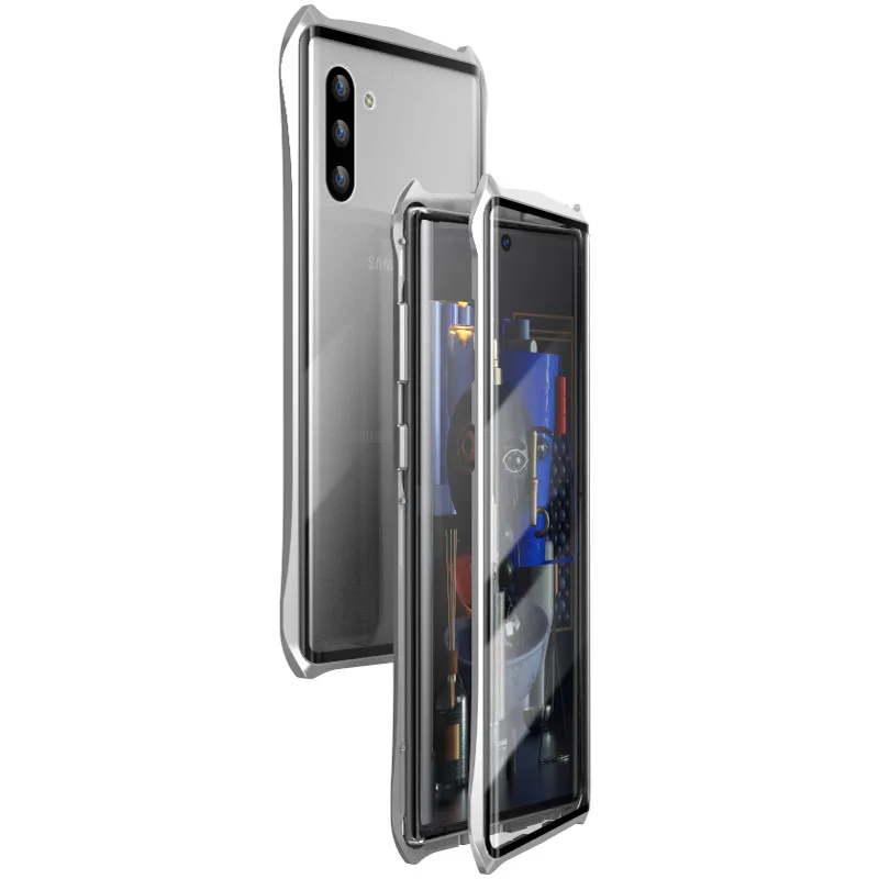 Магнитный чехол для samsung Galaxy Note10 Plus 5G, прозрачный металлический стеклянный магнит, защитный чехол для samsung note 10 360 - Цвет: Серебристый
