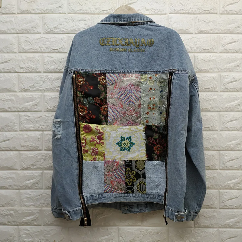 

autumn and 2021 new spring embroidery Jeans coat double zipper stitching denim jacket men and women cowboy jacket