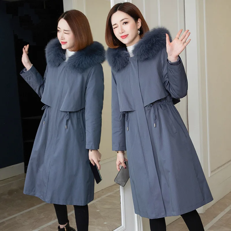 Женская ветровка куртка зимняя одежда Женское пальто воротник из лисьего меха 100%