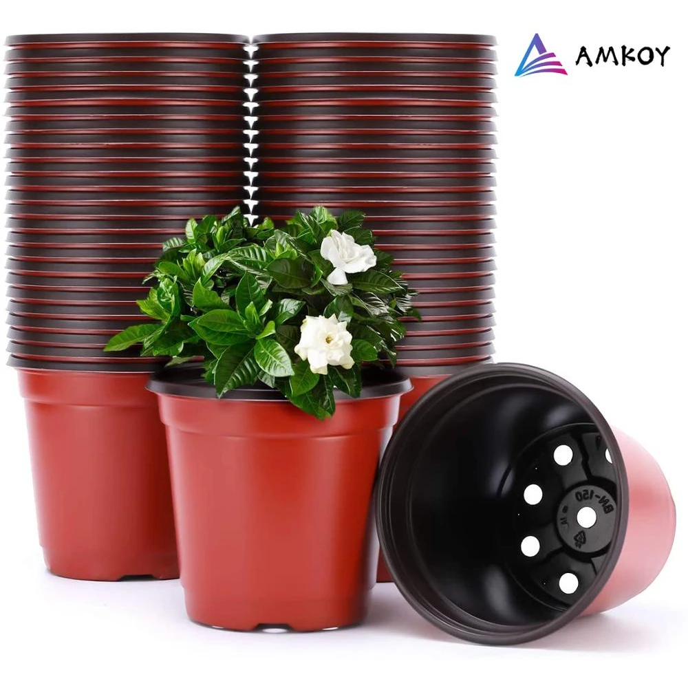 AMKOY 50Pcs/Set Flower Pot Plastic Plant Pots Desktop Potted Green Plant Garden Soft Nursery Flowerpot Home Vegetation Tools