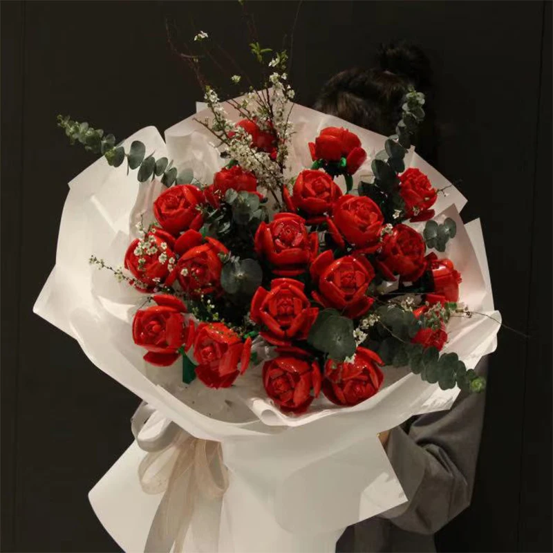 2021 Новый создатель мс роза цветы букет строительные блоки маленького размера