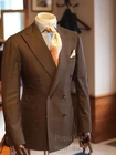 Мужской костюм в британском стиле, коричневый костюм с пиковым отворотом, двубортный модный блейзер для жениха на свадьбу, выпускной, 2 предмета