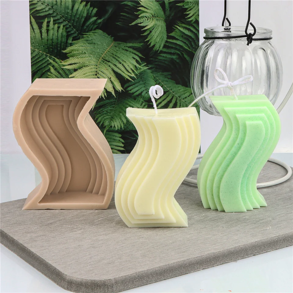 

S Curve Style Silicone Candle Mold DIY Cuboid Cube Aroma Ladder Soap 3D Stereo Decor Plaster Supplies Making Crystal Gadgets