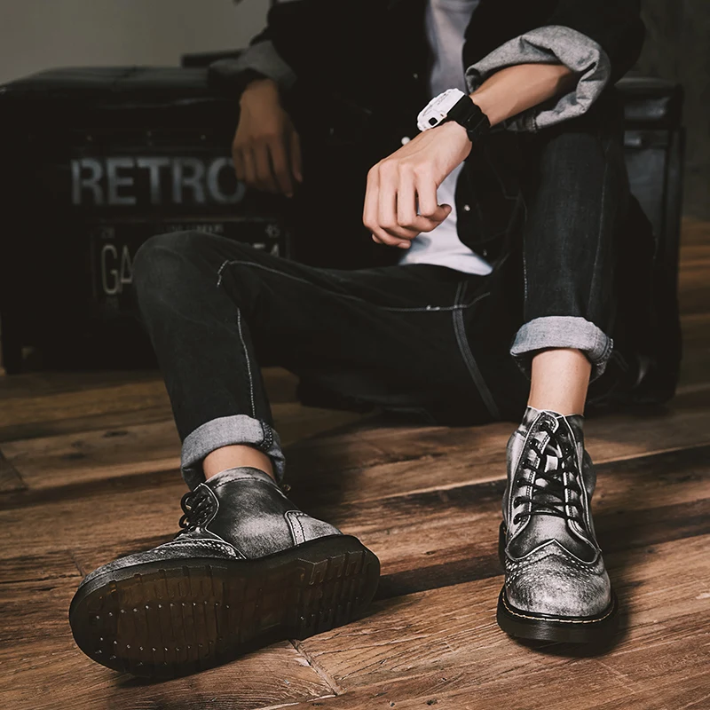 Ботинки мужские ботинки кожаные ботильоны на шнуровке Bullock уличная рабочая обувь