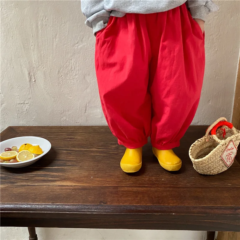 

Autumn 2021 children's casual loose pants boys and girls' solid Korean pants girls leggings boys pants kids clothes