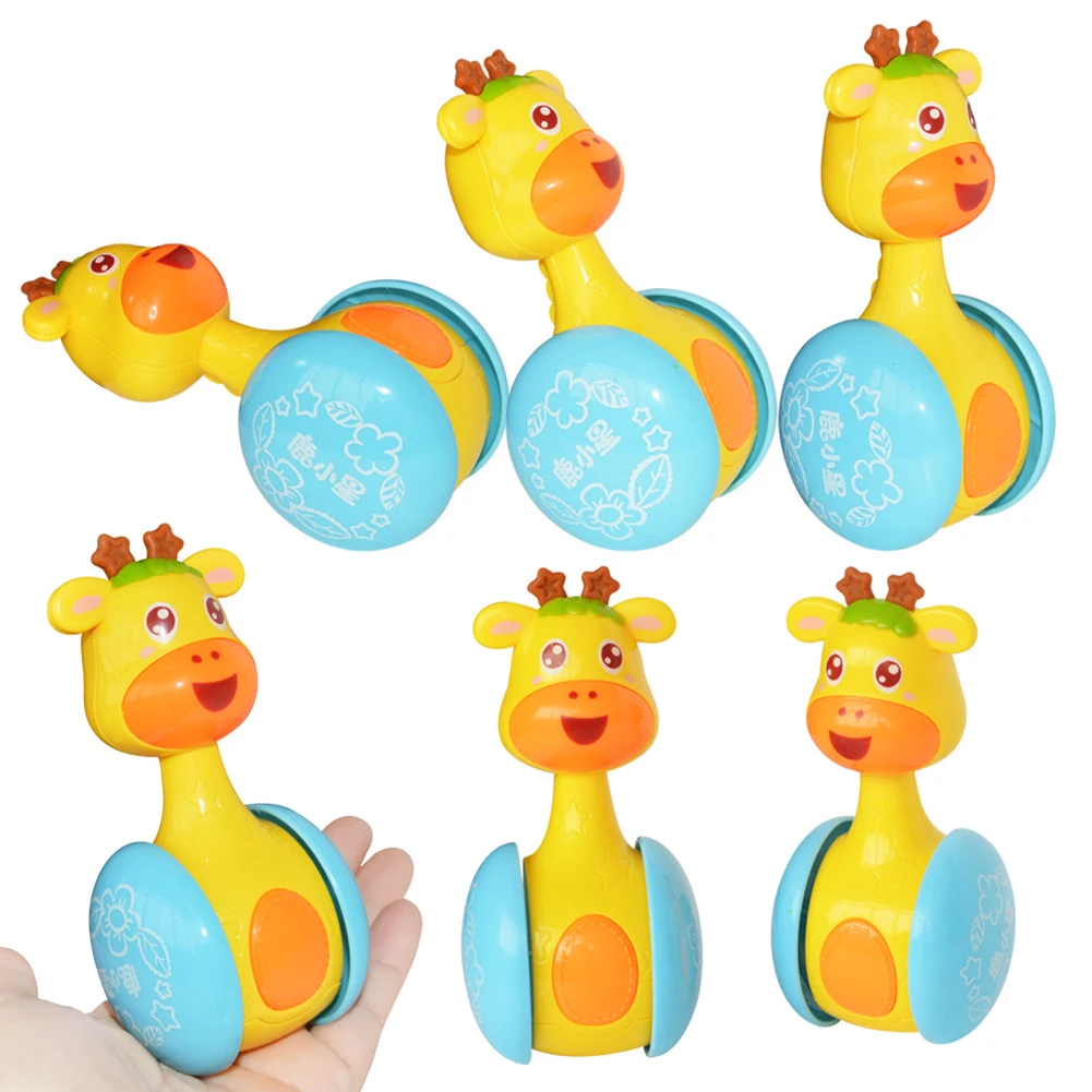 Newborn Baby Tumbler Toy Cute Cartoon Deer Rattles Tumbler Doll Toy Bell Music Learning Education Baby Teether Rattle Toy