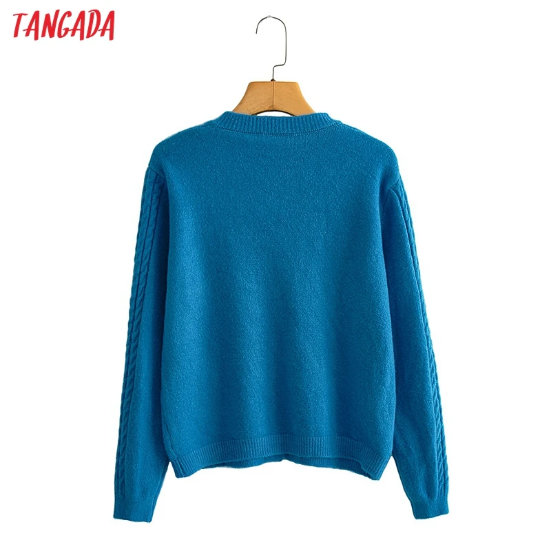 

Tangada Women Blue Twistcardigan Vintage Jumper 2021 Crop Knitted Cardigan BC187