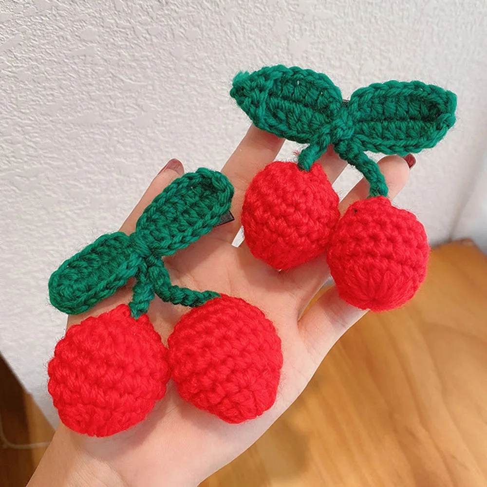 Horquillas de adorno de felpa para ni&ntilde;a, horquillas de punto de cereza, pinzas para el pelo de colores para fiesta, pasadores adorables, accesorios para el cabello para ni&ntilde;a, 1 ud.-3