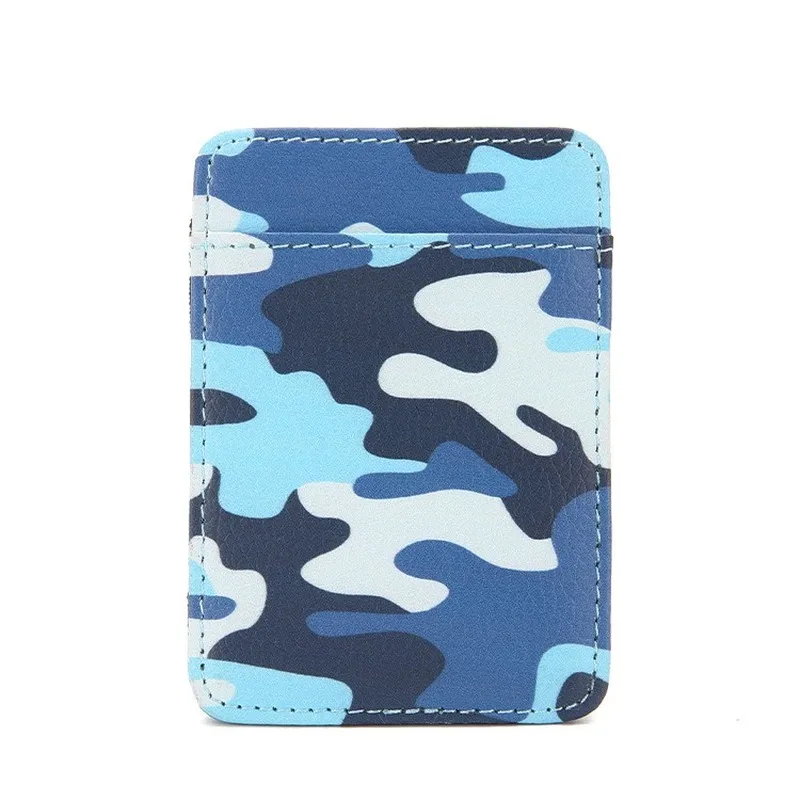 

New Small Men's Leather Magic Wallet Army Camouflage Slim Purse Money Clip 2 Bank Credit Card Card Slots Cash Holder For Women